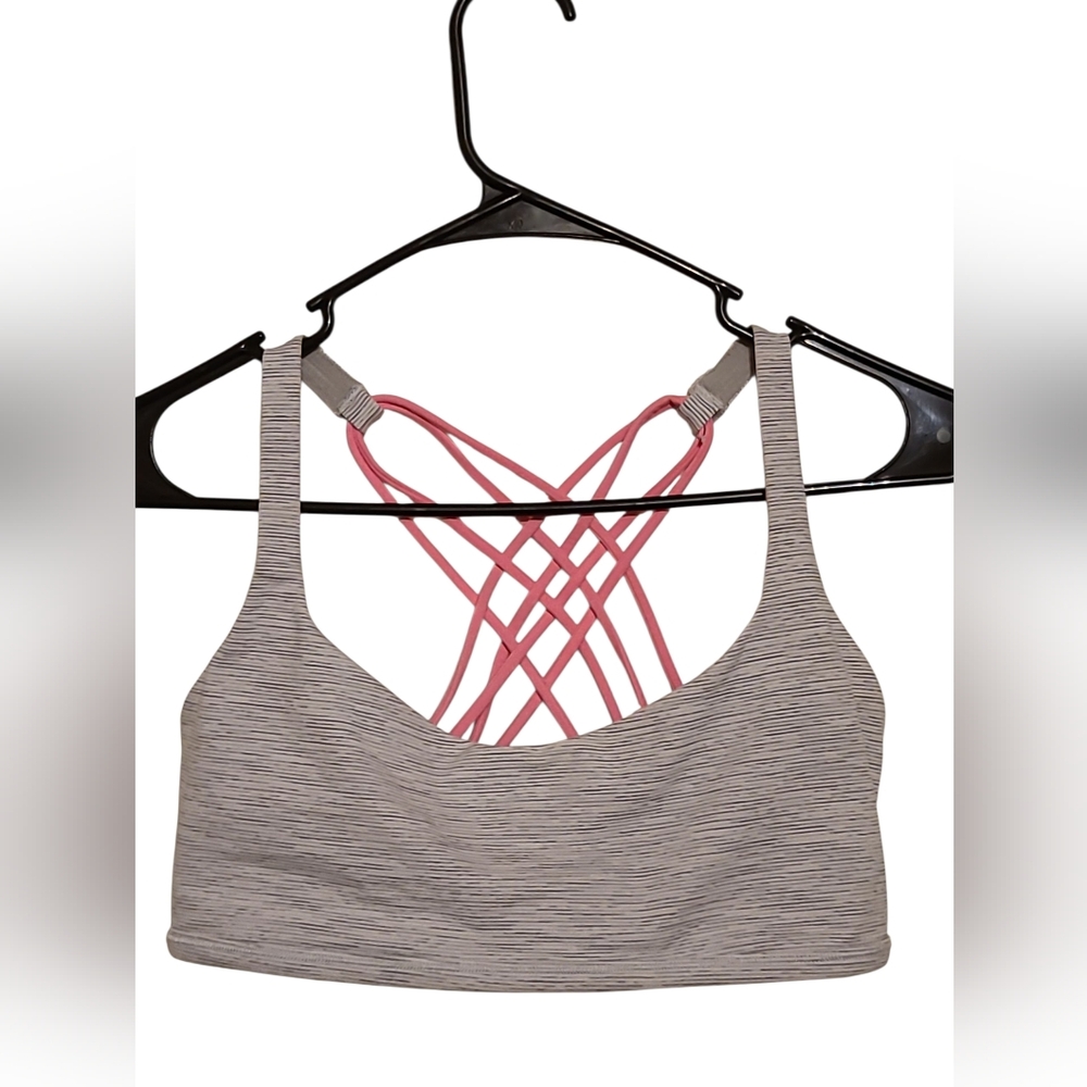 LULULEMON| GRAY SPORTS BRA PINK CROSS STRAPS SIZE 10 MEDIUM